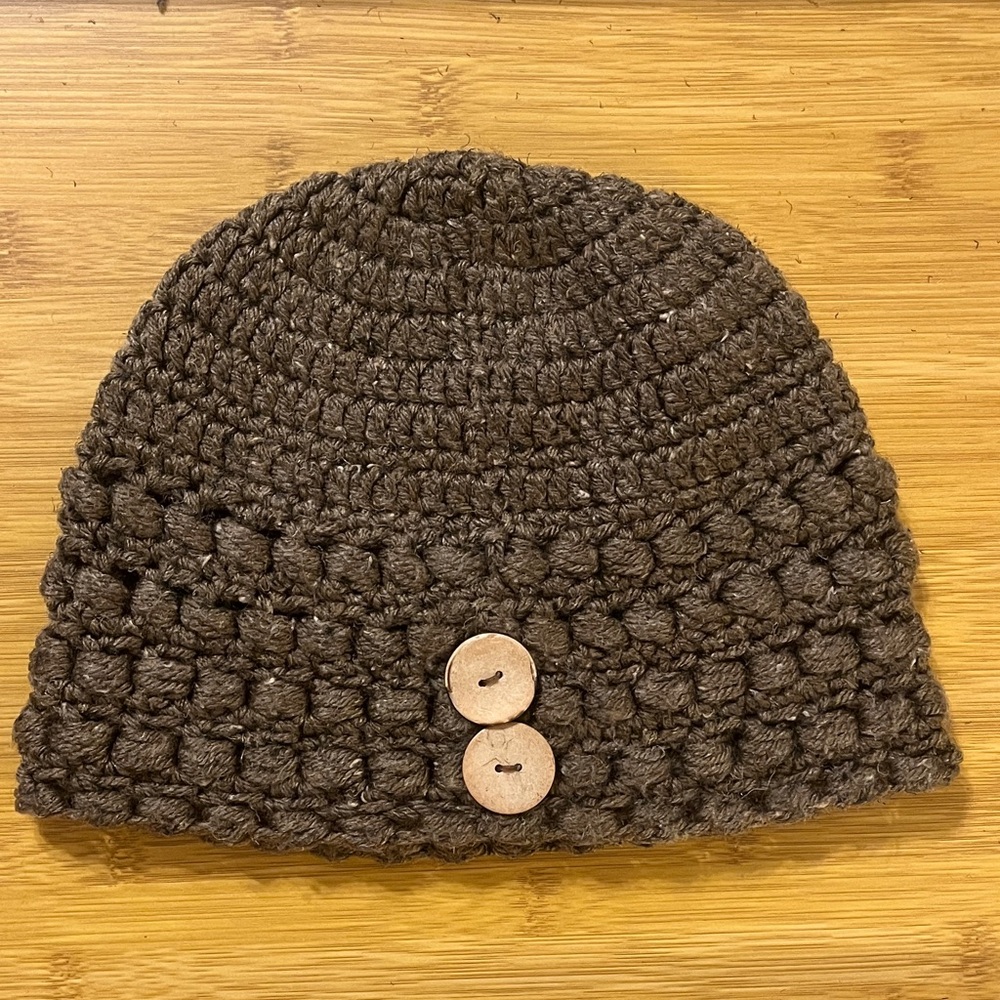 Knit Beanie with Coconut Buttons